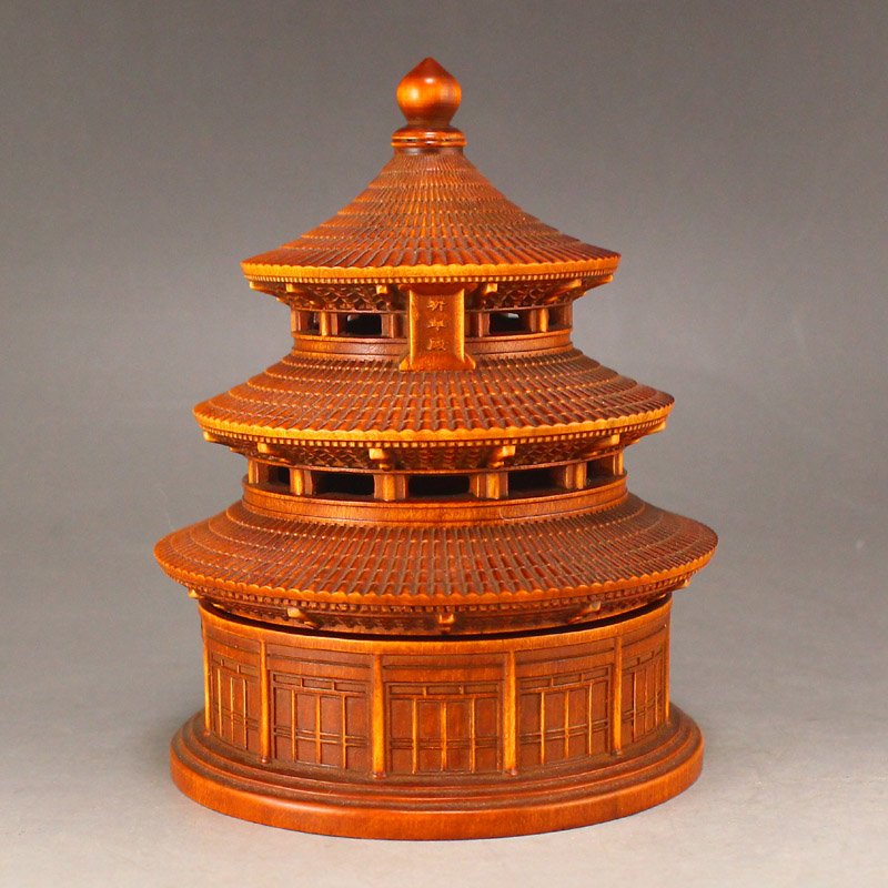 Chinese Boxwood Wood Carved Temple of Heaven Model: Chinese Boxwood Wood Carved Temple of Heaven Model Dimension: 108 x 21(mm) 4.25 x 0.83(inches) Weight: 0.7 lbs/124 g