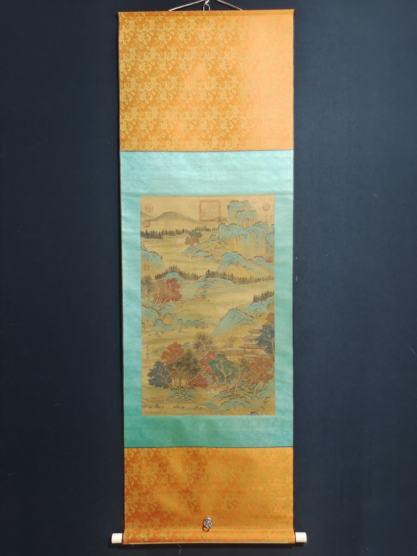 Chinese Watercolour On Silk Mountain Village Scene Painting - Tangyin: Chinese Watercolour On Silk Mountain Village Scene Painting - TangyinDimension: 1880 x 600(mm) 74.02 x 23.62(inches) Dimension: 820 x 450(mm) 32.28 x 17.72(inches)