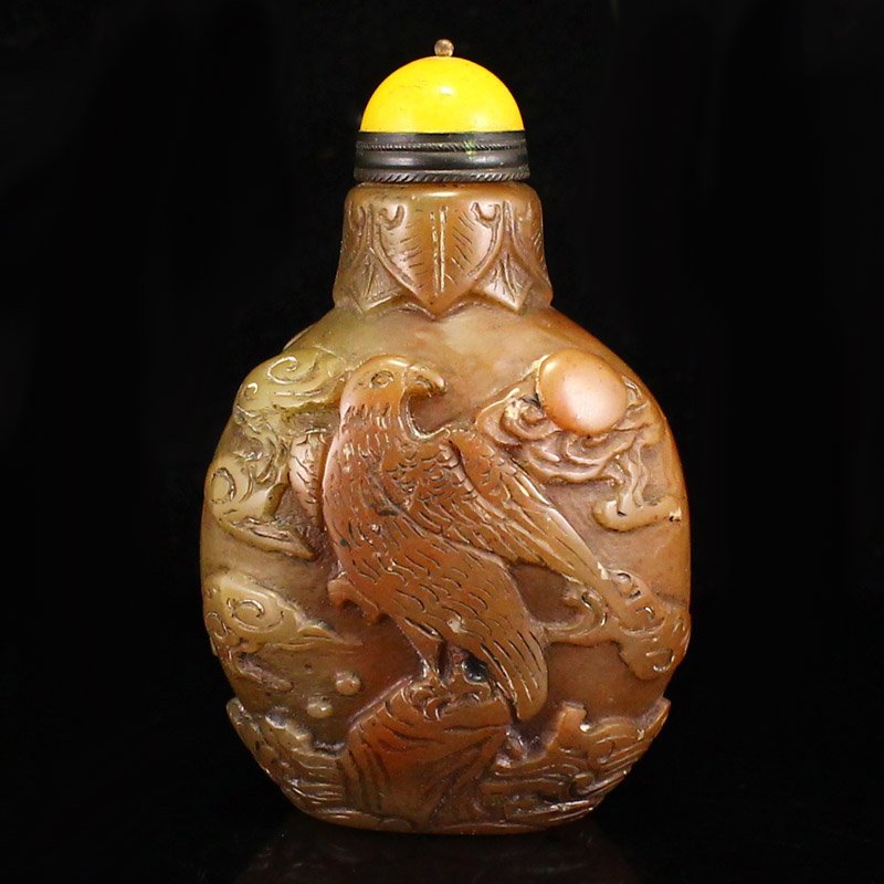Vintage Chinese Shoushan Stone Low Relief Eagle Design Snuff Bottle (1 of 7)