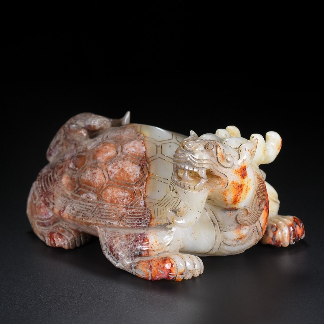 Old Chinese Hetian Jade Dragon Turtle Statue: Old Chinese Hetian Jade Dragon Turtle StatueDimension: 170x110x70(mm) 6.69x4.33x2.76(inches) Weight 2.87 lbs/1300g