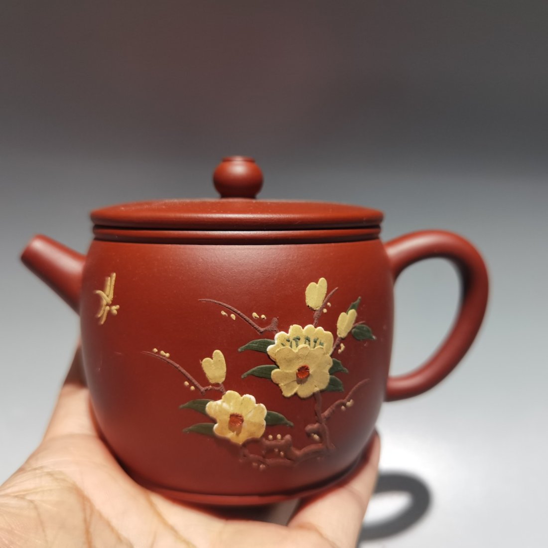 Chinese Yixing Zisha Clay Flower Design Teapot w Artist Signed (1 of 9)