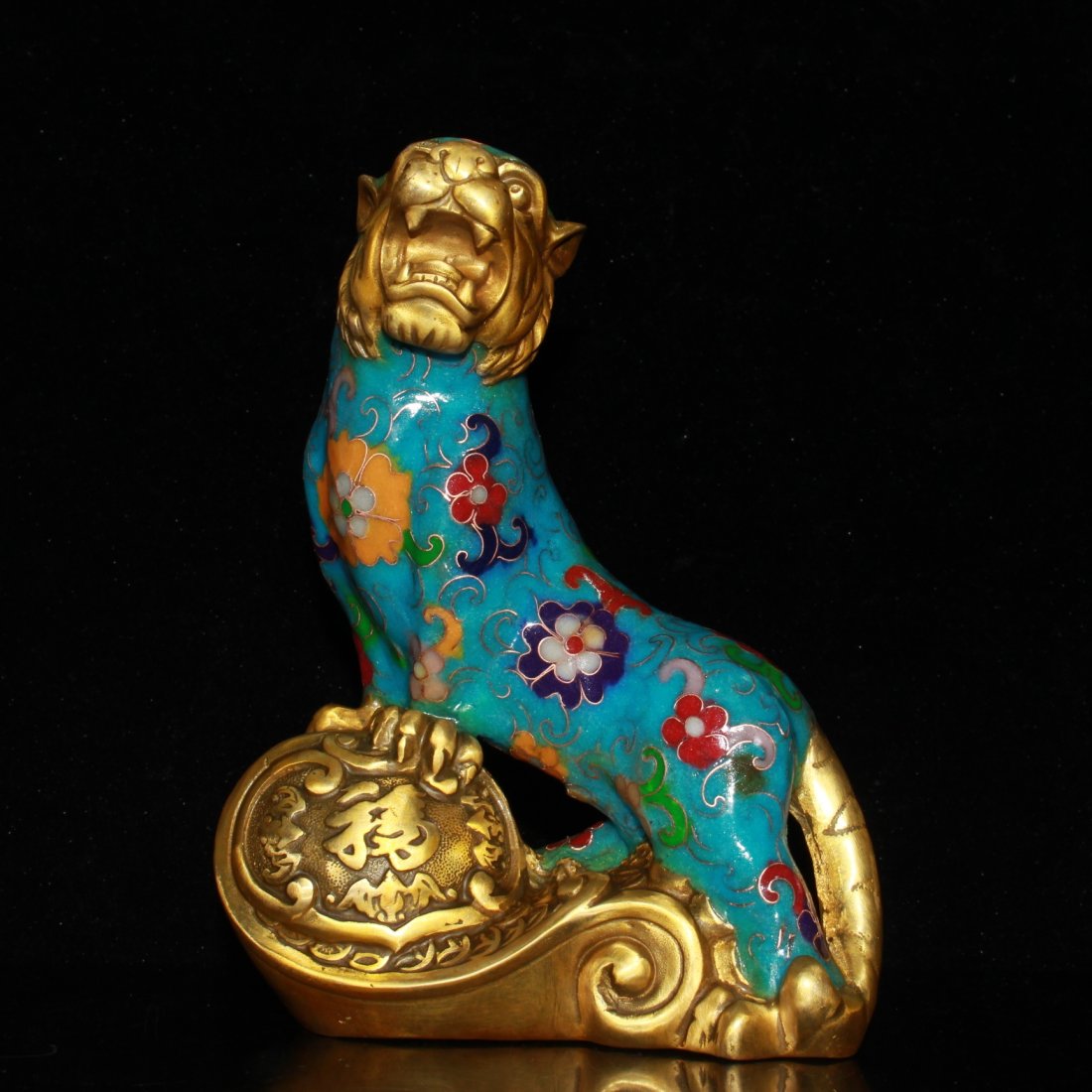 Chinese Gilt Gold Red Copper Cloisonne Tiger Statue (1 of 9)