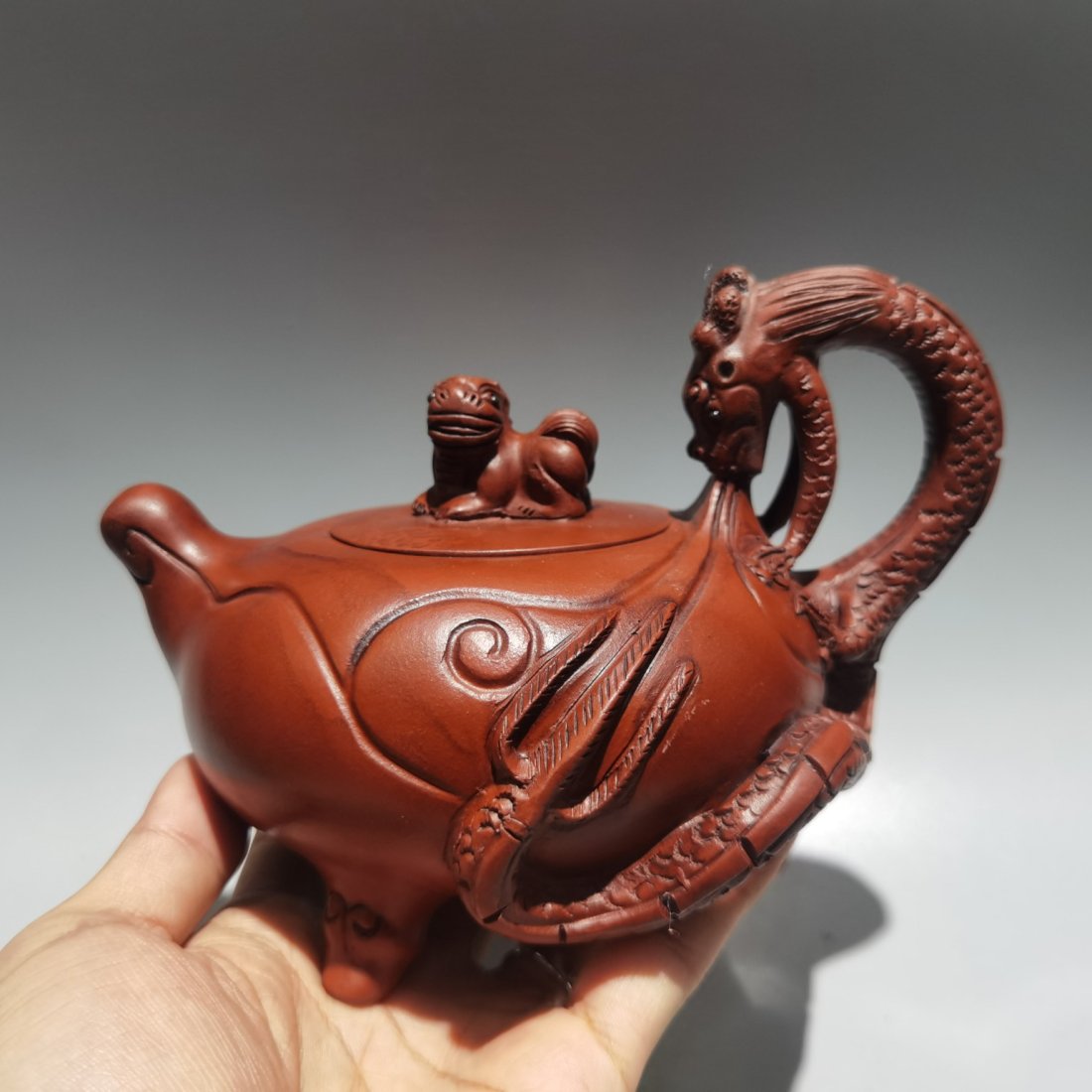 Chinese Yixing Zisha Clay Fortune Dragon Teapot w Artist Signed (1 of 9)