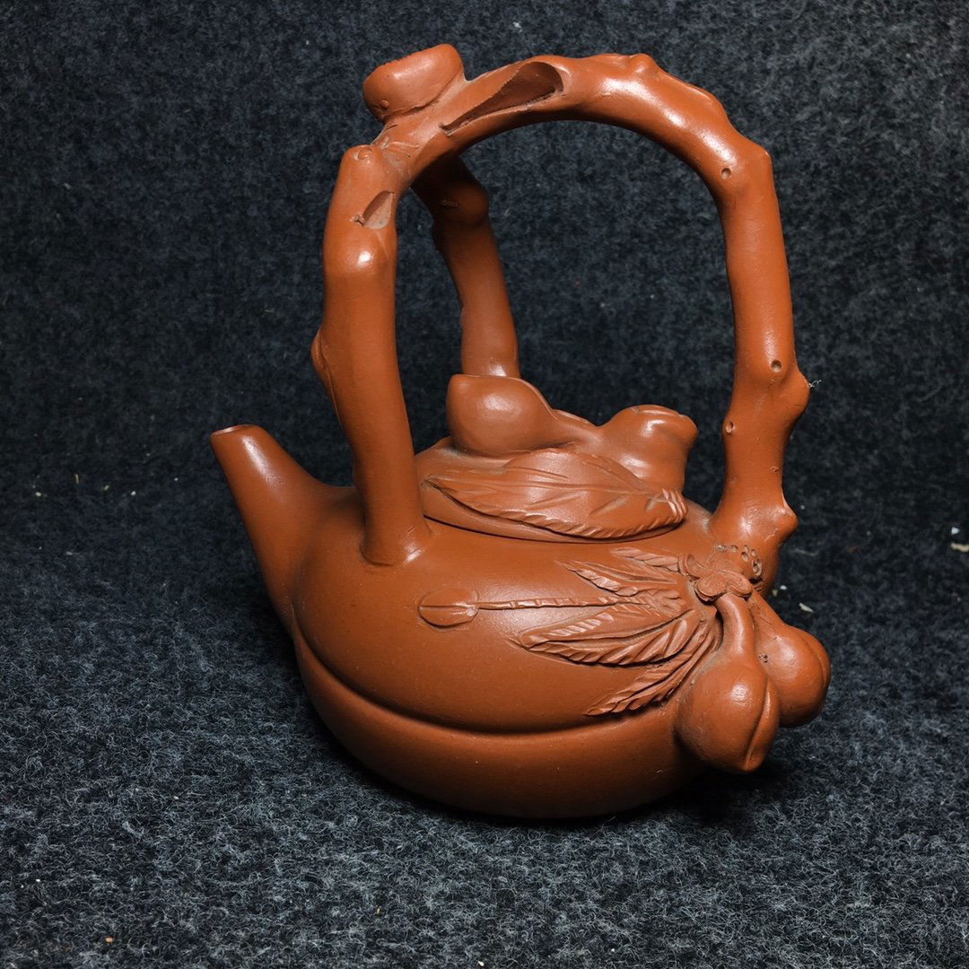 Chinese Yixing Zisha Clay Handle Peach Teapot (1 of 8)