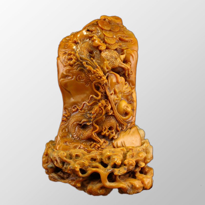 Superb Chinese Qing Dynasty Tianhuang Stone Double Dragon Seal Statue w Box (1 of 10)