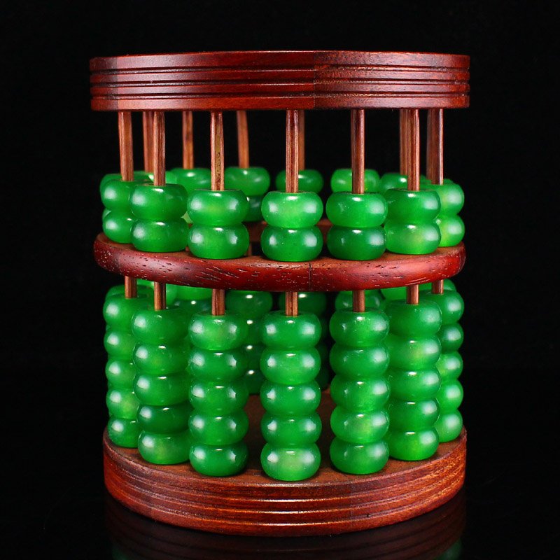 Vintage Chinese Zitan Wood Inlay Green Jade Beads Abacus Shape Brush Pot: Vintage Chinese Zitan Wood Inlay Green Jade Beads Abacus Shape Brush Pot Dimension: 115 x 100 x 100(mm)4.53 x 3.94 x 3.94 (inches) Weight: 0.90 lbs/409 g