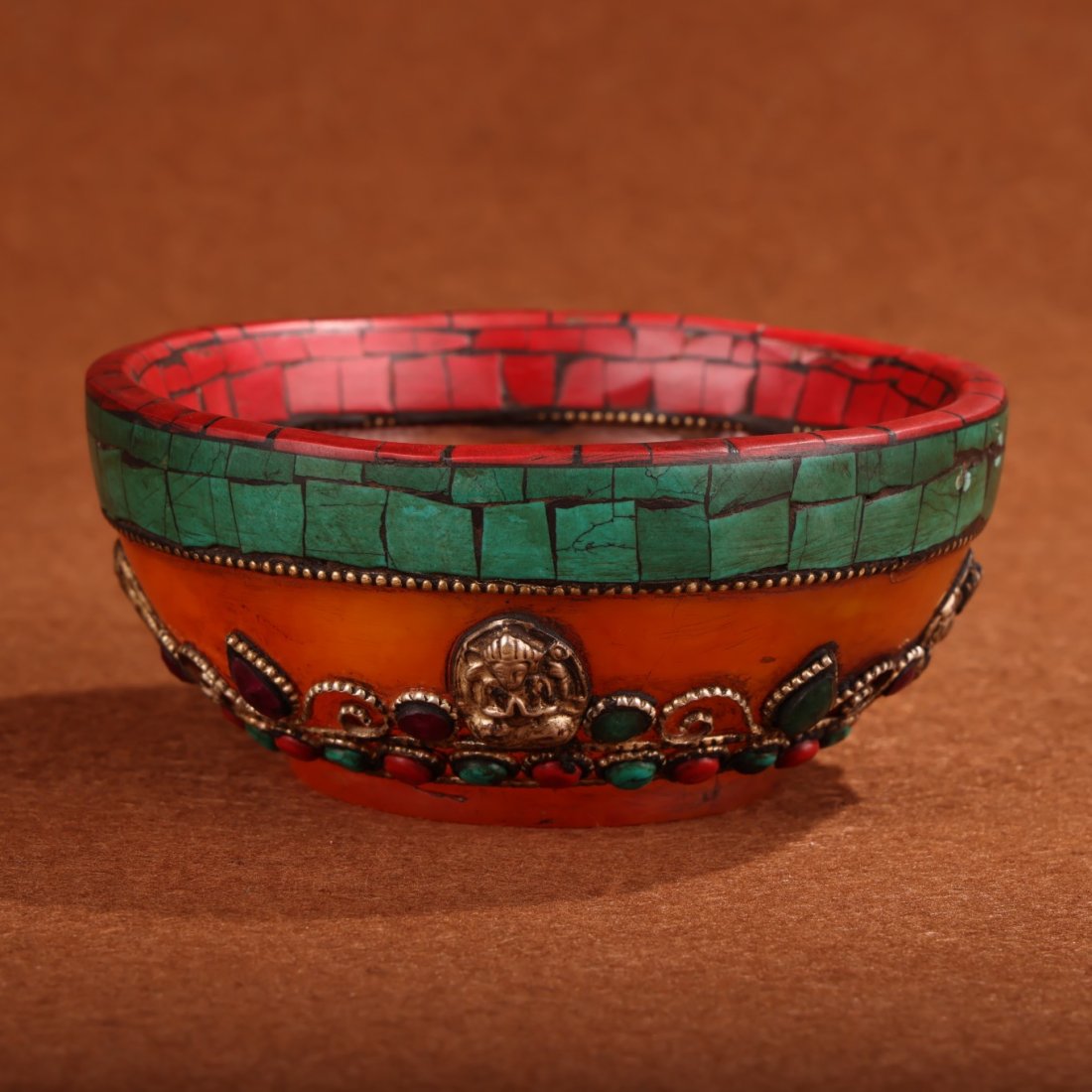 Vintage Tibetan Buddhism Beeswax Inlay Silver Wire & Gem Bowl: Vintage Tibetan Buddhism Beeswax Inlay Silver Wire & Gem Bowl Dimension: 120x50(mm) 4.72x1.97(inches) Weight 0.99 lbs/450g