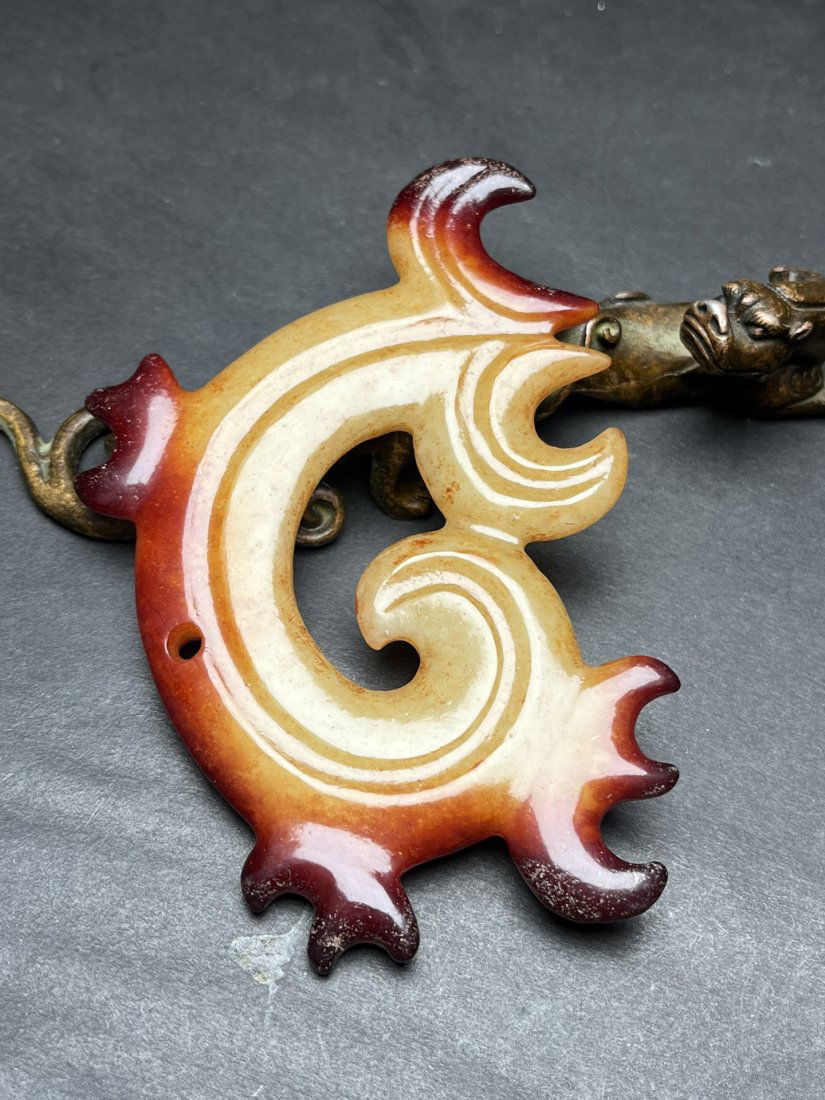 Openwork Old Chinese Hetian Jade Dragon Pendant (1 of 8)