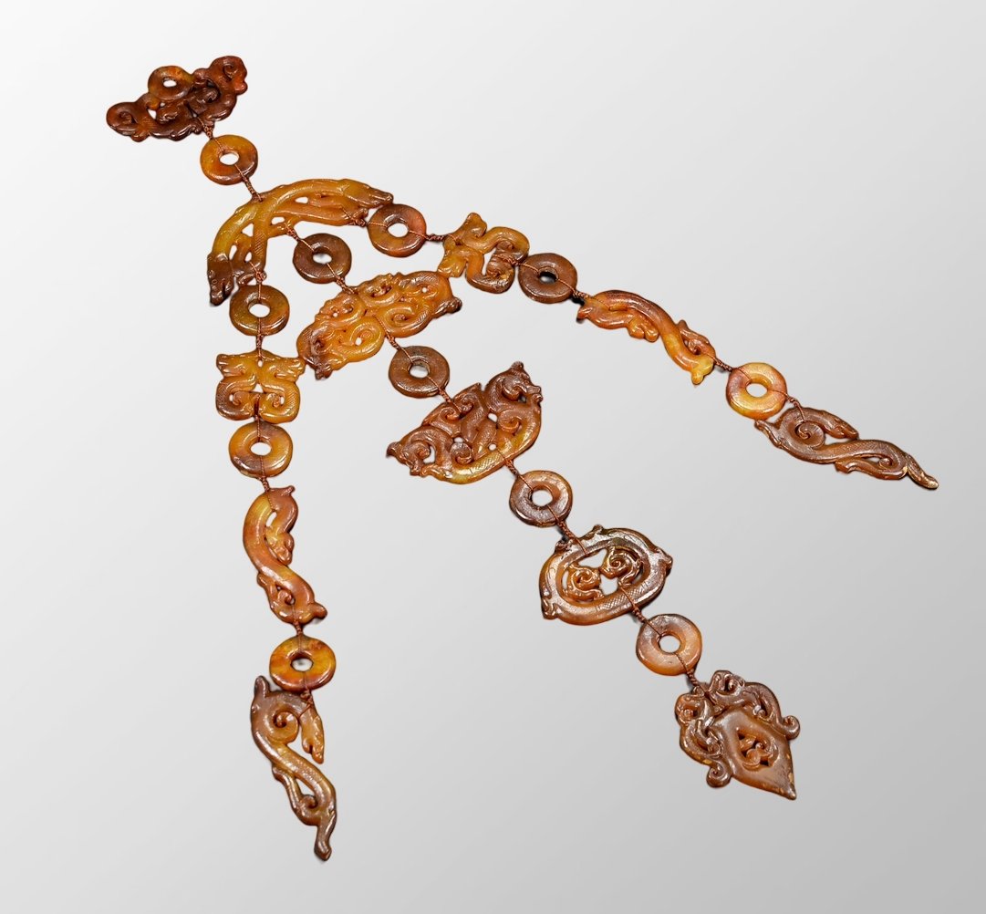 Openwork Old Chinese Hetian Jade Dragon Phoenix Pendant (1 of 10)