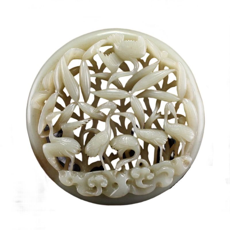 Openwork Chinese Hetian Jade Crane Pendant (1 of 7)