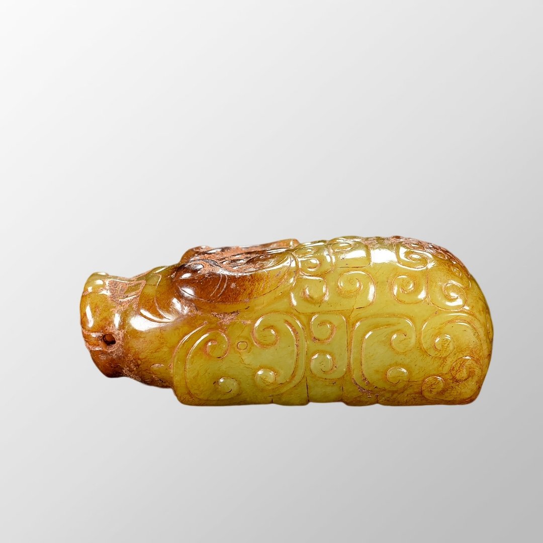 Old Chinese Hetian Jade Elephant & Kids Pendant (1 of 10)