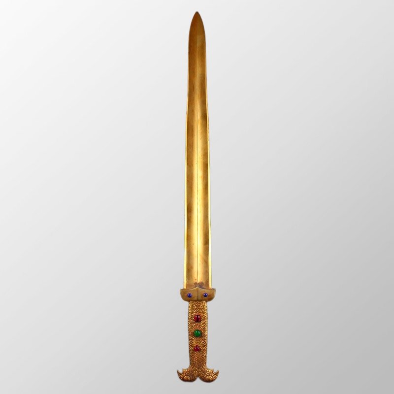 Vintage Chinese Gilt Gold Bronze Inlay Gem Sword Statue (1 of 7)