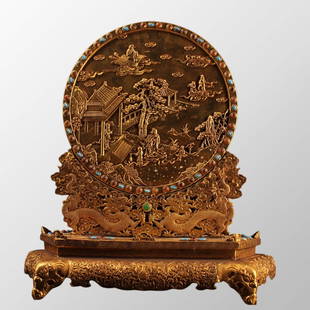 6Kg Superb Vintage Chinese Gilt Gold Bronze Inlay Gems Sages Meeting Screen: 6Kg Superb Vintage Chinese Gilt Gold Bronze Inlay Gems Sages Meeting Screen Dimension: 350 x 300 (mm) 13.78 x 11.81 (inches) Weight:13.23 lbs/ 6000 g