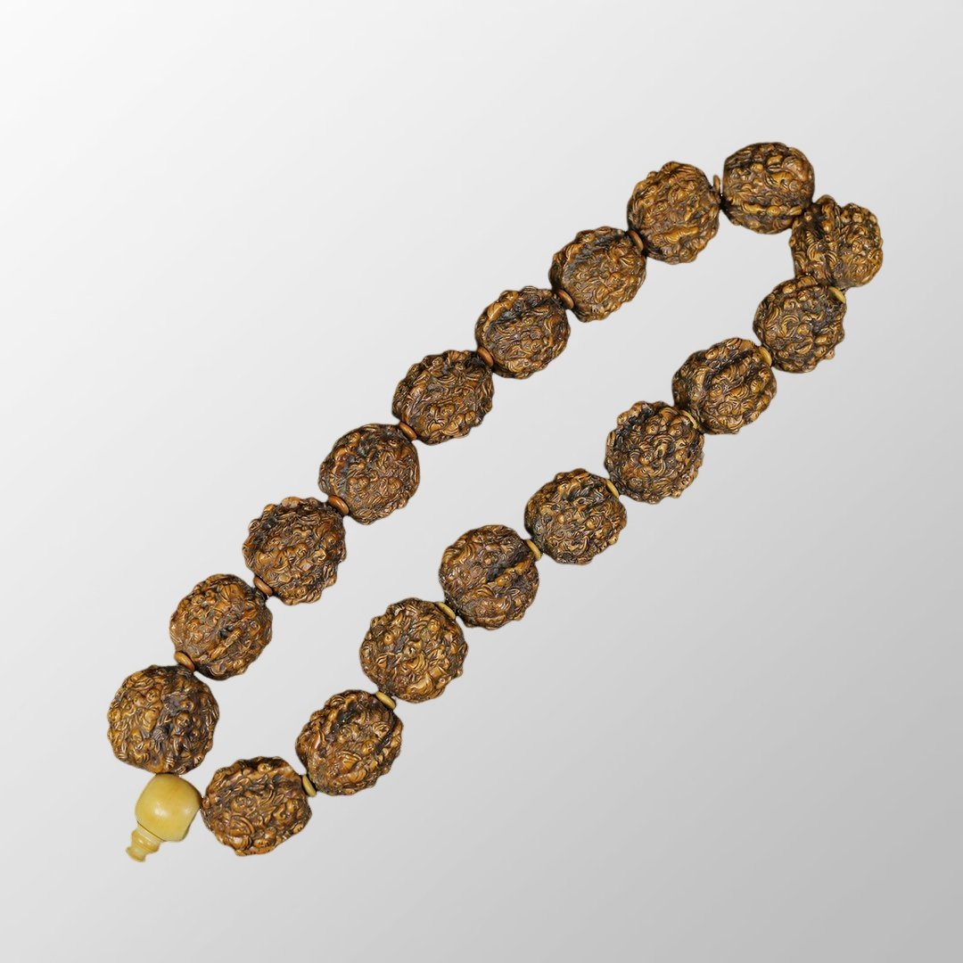 Vintage Chinese Art Walnuts Carved Fortune Kids Bracelet (1 of 10)