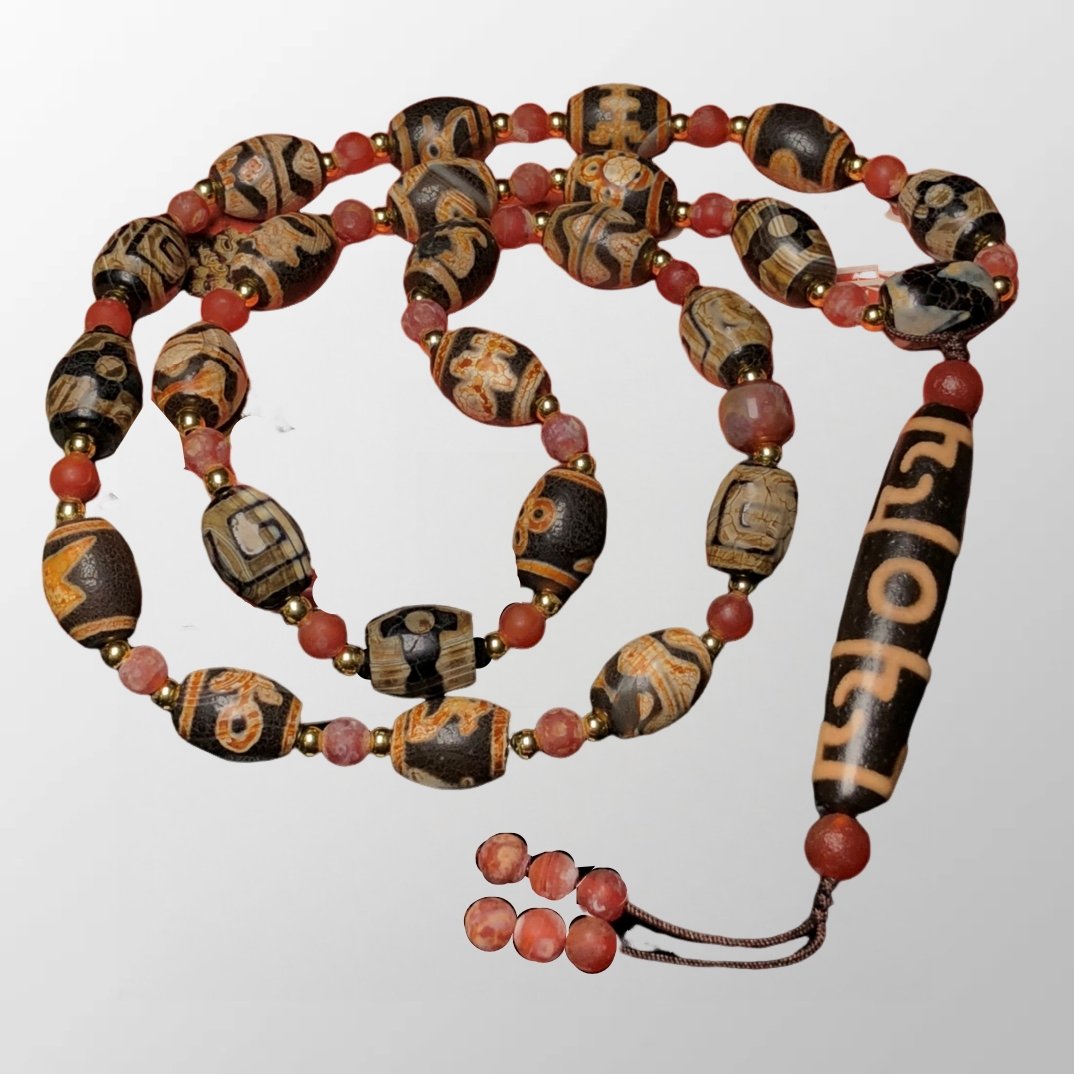 Tibetan 9 Eyes DZI Agate Pendant w Agate Beads Necklace (1 of 10)