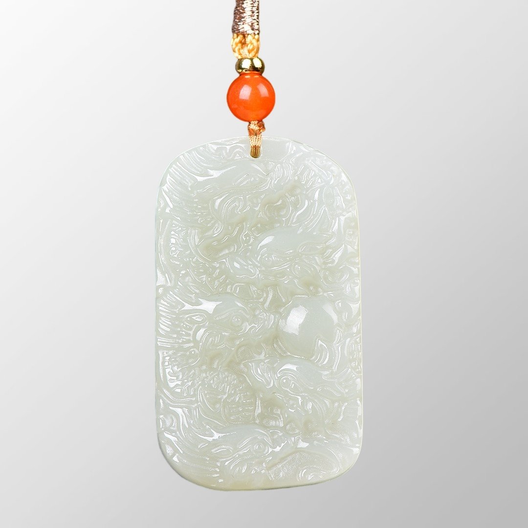 Hand Carved Chinese Hetian Jade Fortune Dragon Pendant (1 of 7)