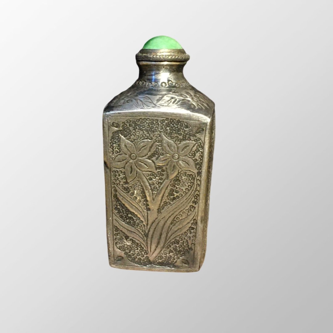 Old Chinese Pure Silver Flower Design Snuff Bottle (1 of 10)