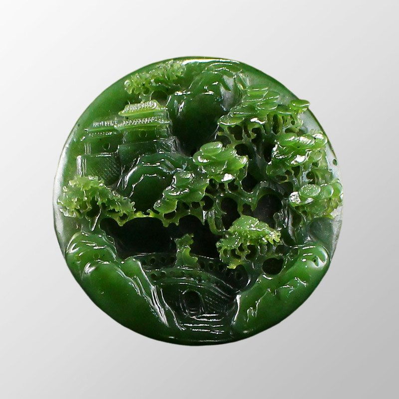 Chinese Natural Green Hetian Jade Pine Tree & Sage Pendant (1 of 7)