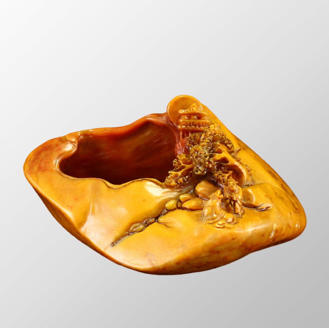 Hand Carved Vintage Chinese Shoushan Stone Figure & Pine Tree Brush Washer (1 of 7)