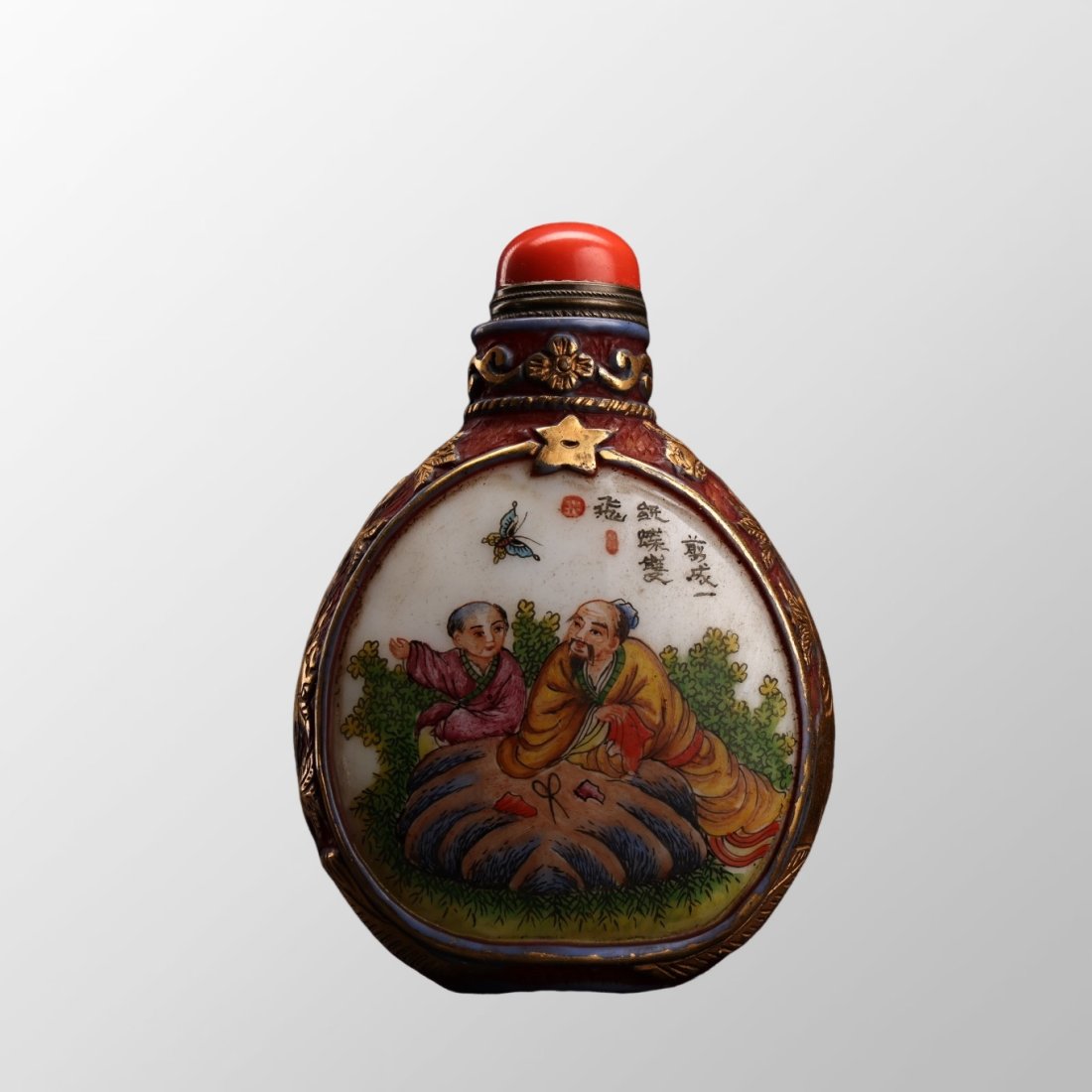 Chinese Gilt Gold Famille Rose Peking Glass Snuff Bottle (1 of 10)