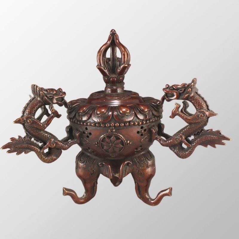 Old Chinese Bronze Fortune Dragon Double Ears Incense Burner (1 of 10)