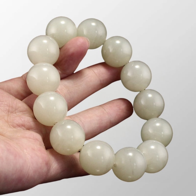20MM Bead Chinese Natural Hetian Jade Beads Bracelet (1 of 7)