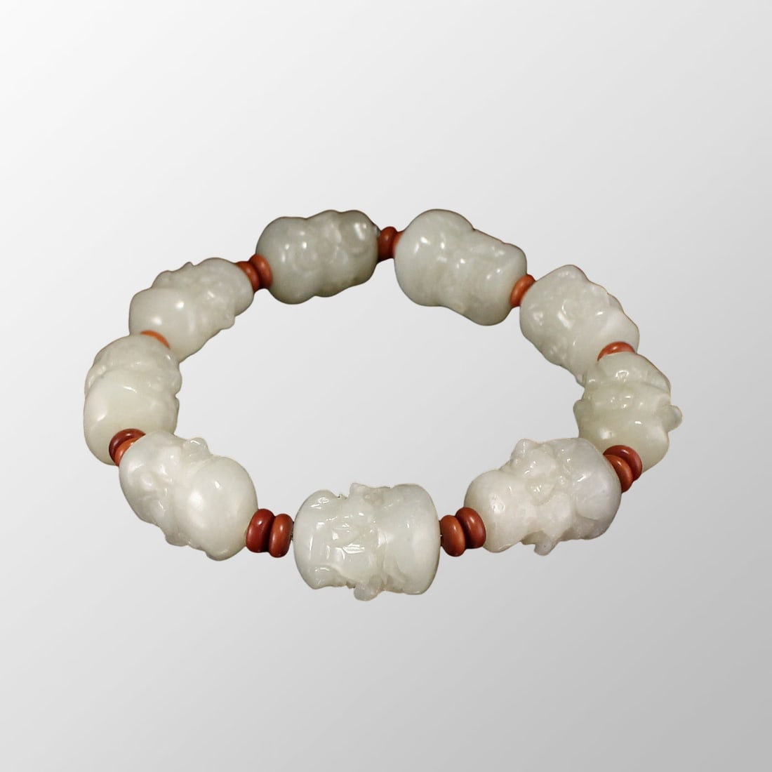Chinese Natural Hetian Jade Carved Arhat Beads Bracelet (1 of 9)