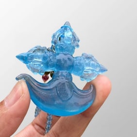 Beautiful Natural Aquamarine Carved Xiangmo Axe Pendant/Aquamarine Beads Necklace