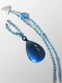 Beautiful Natural Aquamarine Carved Water Drop Shape Pendant/Aquamarine Beads Necklace