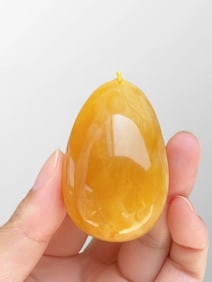 Superb Beautiful Beeswax Carved Water Drop Shape Pendant w Nanhong Agate & Beeswax Beads Necklace