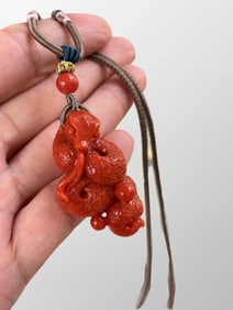 Chinese Natural Nanhong Agate Carved Snake Pendant
