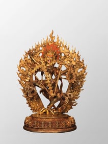 Tibetan Buddhism Colored Drawing Gilt Gold Bronze Buddha Statue