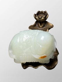 Superb Chinese Natural Hetian Jade Carved Elephant Statue