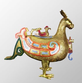 Vintage Chinese Gilt Gold Bronze Colored Drawing Divine Bird Statue