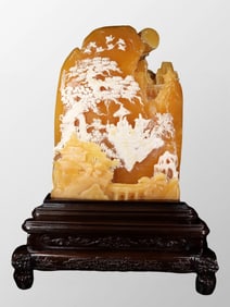 18.1Kg Beautiful Natural Jin Tian Huang Carved Sages Meeting Statue