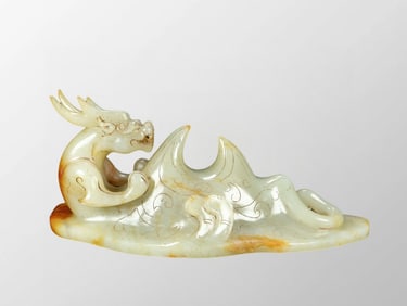 Superb Chinese Hetian Jade Carved Fortune Dragon Brush Pen Shelf