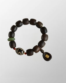 Natural DZI Agate Bead & Chenxiang Wood Beads Bracelet