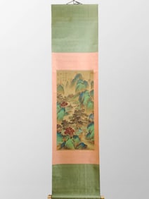 Chinese Watercolour On Silk Mountain River Scene Painting - Li Cheng