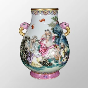 Chinese Qing Dynasty Gilt Edge Famille Rose Figure Design Porcelain Pot