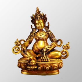 Tibetan Buddhism Gilt Gold Bronze Yellow Jambhala Statue