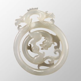 Openwork Chinese Hetian Jade Carved Dragon Phoenix Pendant