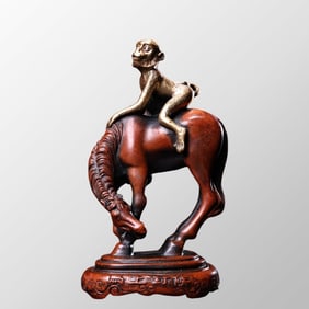 Vintage Chinese Gilt Gold Bronze Monkey & Horse Statue