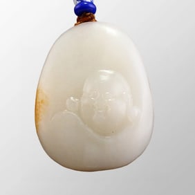 Chinese Natural Hetian Jade Laughing Buddha Pendant