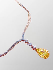 Exquisite 18k White Gold Inlay Yellow Diamond Pendant