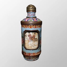 Old Chinese Bronze Enamel Flower & Figure Design Turn heart Snuff Bottle