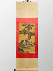 Chinese Watercolour On Silk Sages Meeting Painting - Zhao Ji