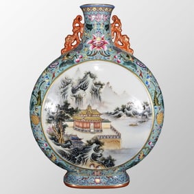 Chinese Qing Dynasty Gilt Edge Famille Rose Visit Friend In Remote Mountains Design Porcelain Vase