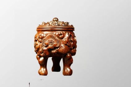 Openwork Chinese Boxwood Wood Carved Ruyi Incense Burner