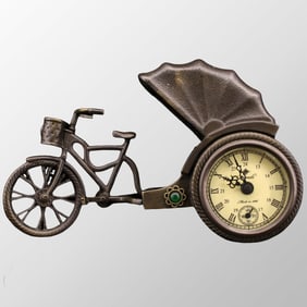 Vintage Brass Rickshaw Shape Mechanical Clock