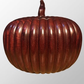 Chinese Natural Huanghuali Wood Carved Pumpkin Shape Box
